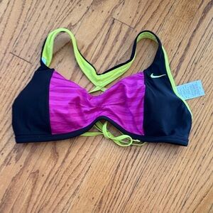Nike Women's Pink, Black, and Yellow Sports Bra
